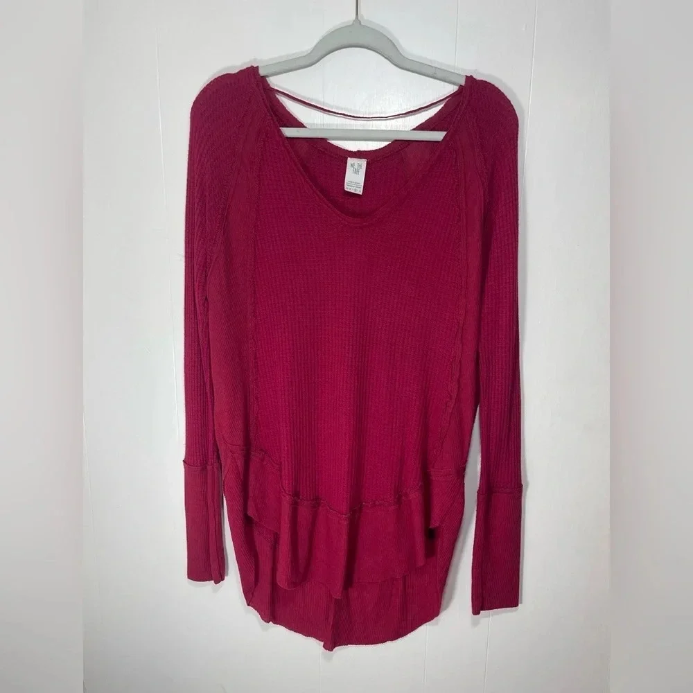 We The Free Free People Red Catalina Waffle Knit Long Sleeve Thermal Tunic - Picture 9 of 9